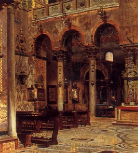 Hovedskibet I St. Marco, Venedit Oil Painting by Adolf Heinrich Claus Hansen