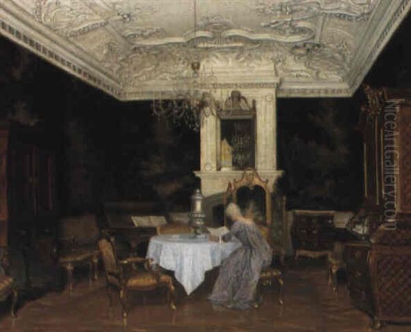 A Lady In An Interior, Fredensborg Oil Painting by Adolf Heinrich Claus Hansen