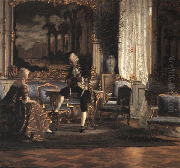 Interior Fra Havesalen Pa Fredensborg Slot Oil Painting by Adolf Heinrich Claus Hansen