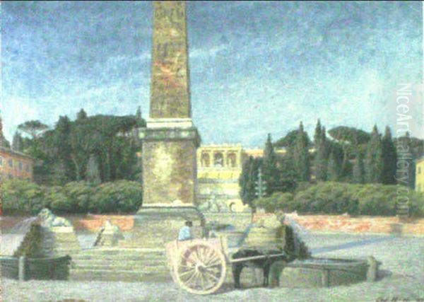 A Piazza, Rome Oil Painting by Adolf Heinrich Claus Hansen