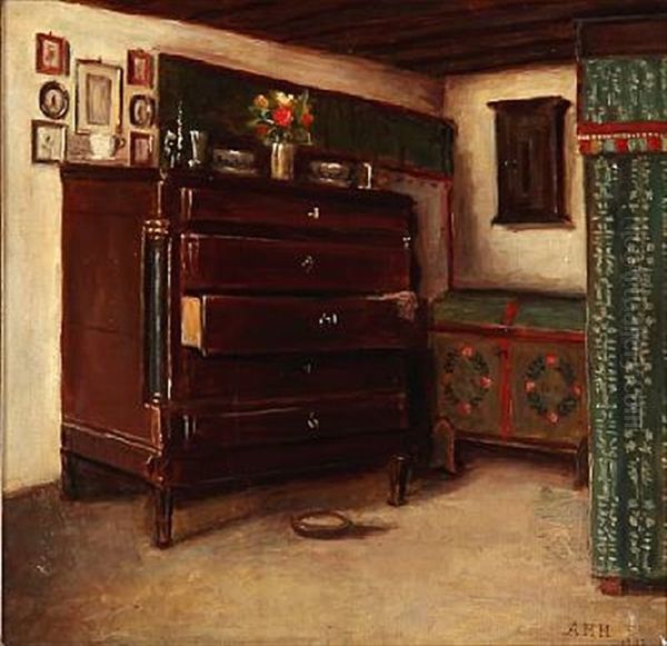 Hansen_ane Marie A Country Interior Oil Painting by Anne Marie Hansen