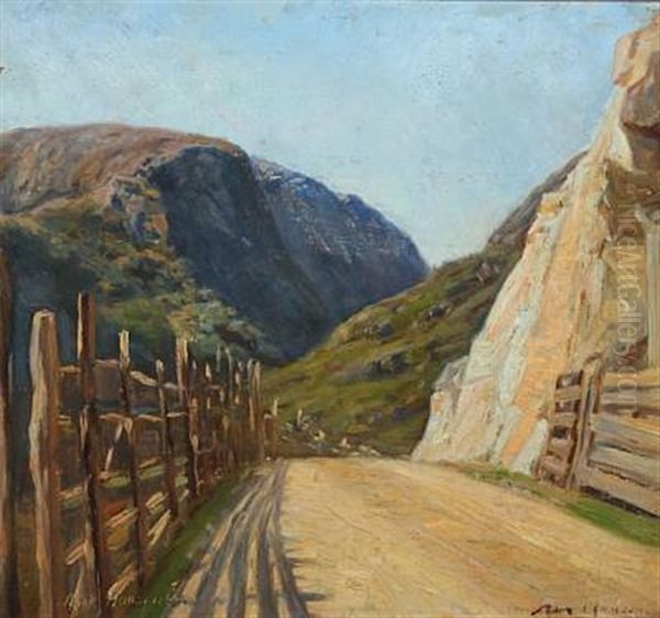 Mountain Scape With Road Oil Painting by Asor (Henrik A.) Hansen