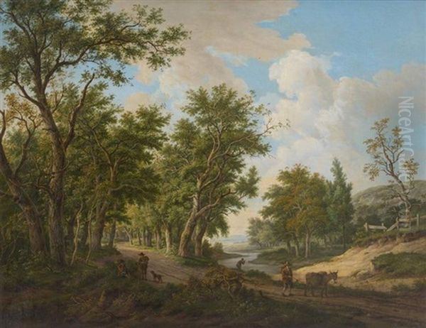 Paysage Anime Sur Fond De Riviere Oil Painting by Carel Lodewyk Hansen