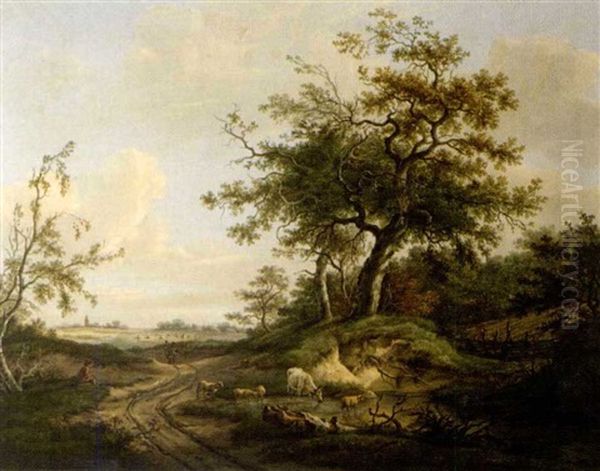 Landschaft Mit Tieren Und Hirte Oil Painting by Carel Lodewyk Hansen