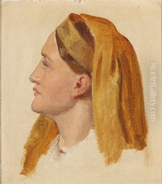 Study Of A Female Head Oil Painting by Constantin (Carl Christian Constantin) Hansen