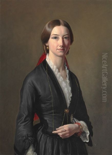 Portrait Of Miss Sophie Caroline Bruun Muus Oil Painting by Constantin (Carl Christian Constantin) Hansen