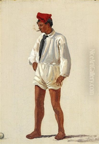 An Italian Morra Player Oil Painting by Constantin (Carl Christian Constantin) Hansen