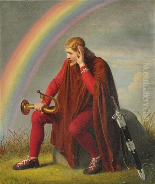 Heimdal Listening Next To Bifrost Oil Painting by Constantin (Carl Christian Constantin) Hansen