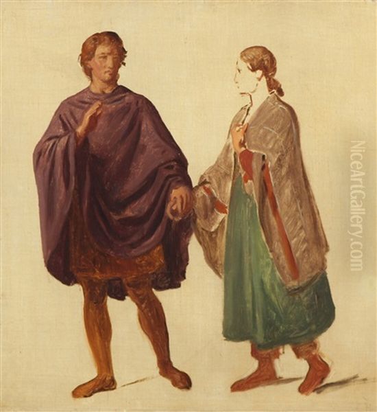 Tjalfe And Roskva Oil Painting by Constantin (Carl Christian Constantin) Hansen