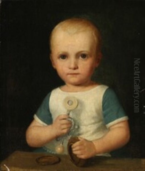 A Child Playing With Toys Oil Painting by Constantin (Carl Christian Constantin) Hansen