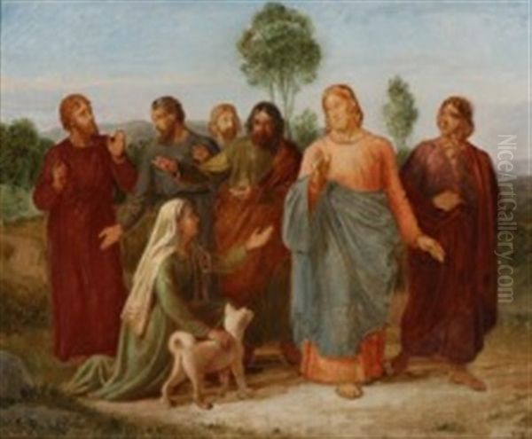 Christ And The Canaanite Woman Oil Painting by Constantin (Carl Christian Constantin) Hansen