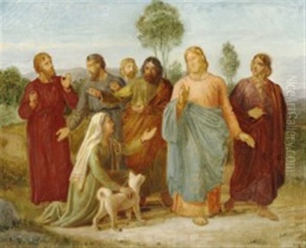 Christ And The Canaanite Woman Oil Painting by Constantin (Carl Christian Constantin) Hansen