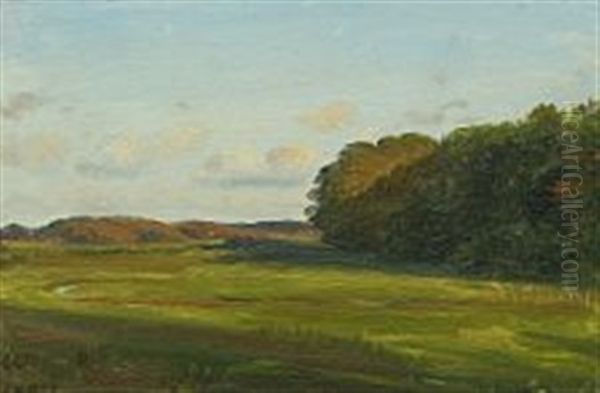 A Meadow With A Forest In The Middle Distance Oil Painting by Constantin (Carl Christian Constantin) Hansen