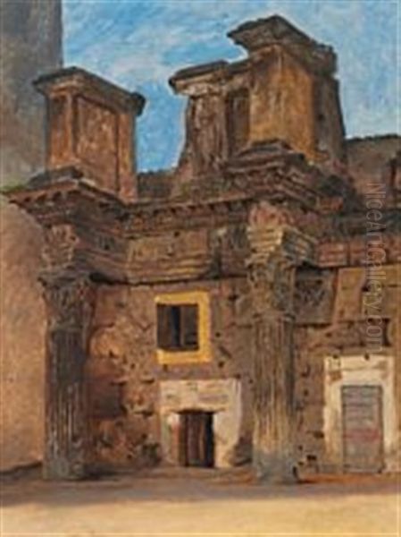 The Temple Of Minerva On The The Forum Of Nerva In Rome Oil Painting by Constantin (Carl Christian Constantin) Hansen