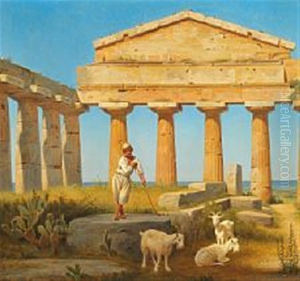 The Temple Of Ceres At Paestum Oil Painting by Constantin (Carl Christian Constantin) Hansen