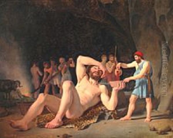 Ulysses In The Cave Of The Cyclops Polyphemus Oil Painting by Constantin (Carl Christian Constantin) Hansen