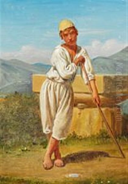 A Shepherd Boy From Paestum Oil Painting by Constantin (Carl Christian Constantin) Hansen