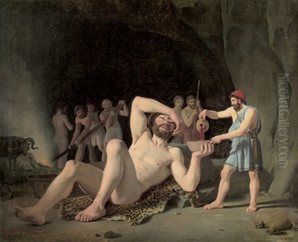 Odysseus Schenkt Dem Polyphem Wein Ein Oil Painting by Constantin (Carl Christian Constantin) Hansen