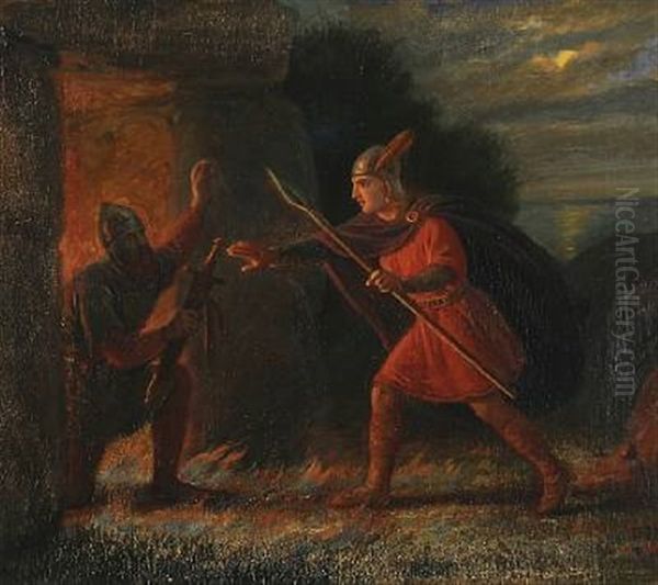 Hervor Henter Svaerdet Tyrfing I Angantyrs Hoj Oil Painting by Constantin (Carl Christian Constantin) Hansen