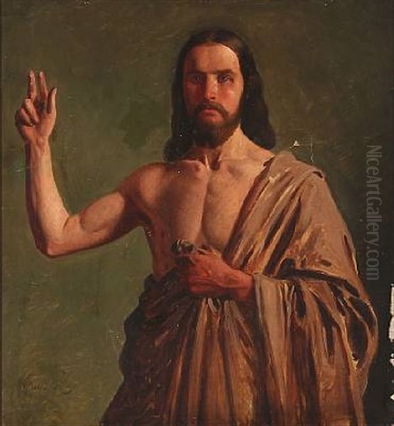 Jesus (study For The Altarpiece From 1866 At Slaglille Church, Denmark) Oil Painting by Constantin (Carl Christian Constantin) Hansen