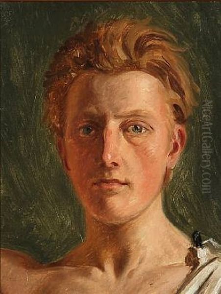 Study Head Oil Painting by Constantin (Carl Christian Constantin) Hansen