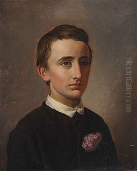 A Portrait Of Schoolmaster And Candidatus Of Engineering August Weis, With A Black Jacket And A Lilac In The Bottonhole Oil Painting by Constantin (Carl Christian Constantin) Hansen