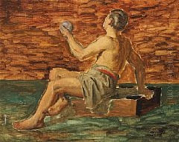 A Male Model Oil Painting by Constantin (Carl Christian Constantin) Hansen