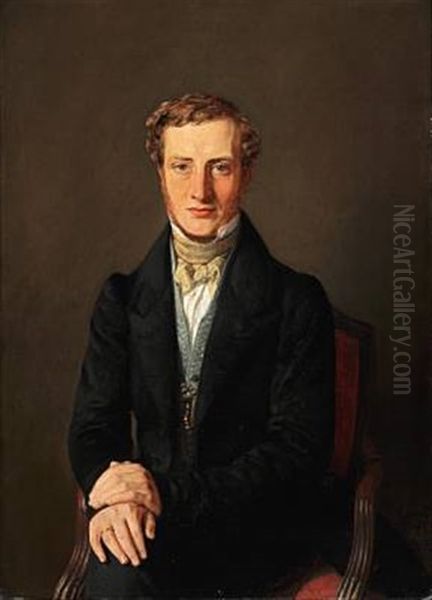 Portrait Of Theologian And Historian Frederik Hammerich In A Black Jacket And A Blue Waistcoat Oil Painting by Constantin (Carl Christian Constantin) Hansen