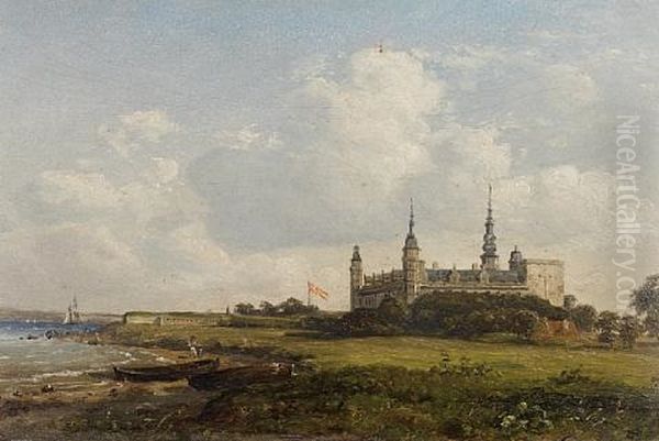 Kronborg Castle Oil Painting by Constantin (Carl Christian Constantin) Hansen