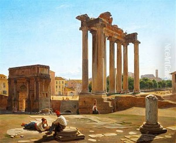 Parti Af Forum Romanum Med Concordia-templet Og Septimius Severus Triumphbue, Set Fra Foden Af Capitol Oil Painting by Constantin (Carl Christian Constantin) Hansen