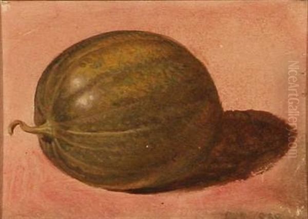 A Green Watermelon Oil Painting by Constantin (Carl Christian Constantin) Hansen