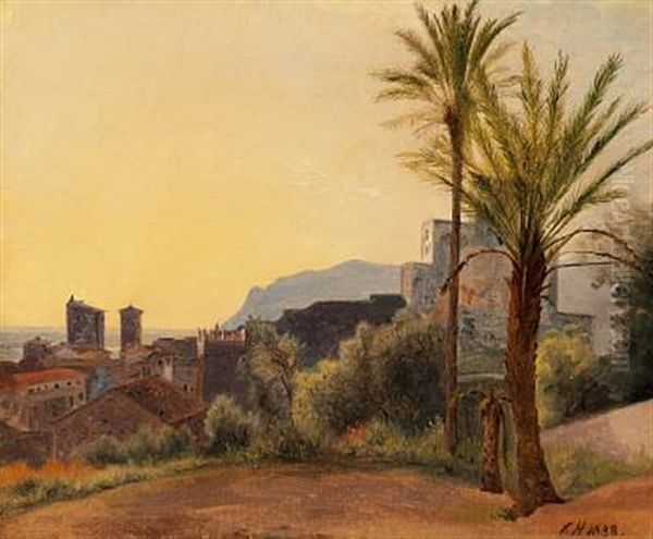 Landscape From Terracina, Evening Oil Painting by Constantin (Carl Christian Constantin) Hansen