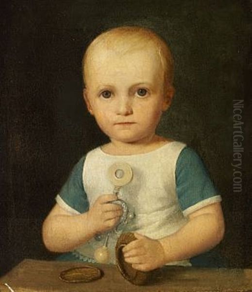 A Little Child Playing With Toys Oil Painting by Constantin (Carl Christian Constantin) Hansen