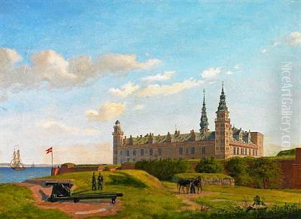 Kronborg Castle Oil Painting by Constantin (Carl Christian Constantin) Hansen