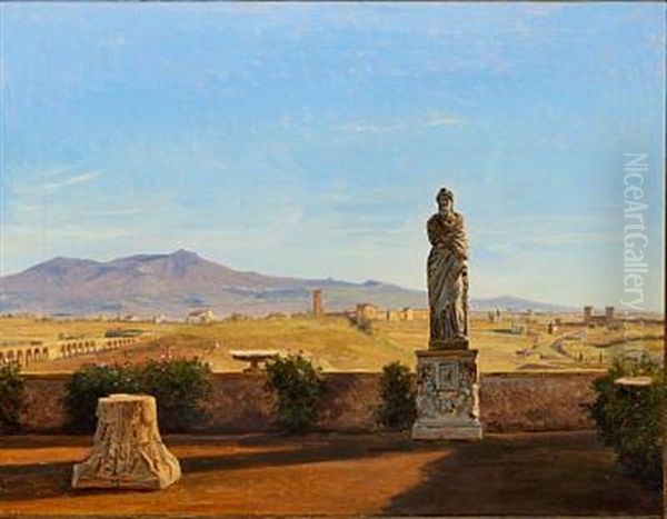 Udsigt Fra Villa Mattei Over Campagnen Modalbanerbiergene Oil Painting by Constantin (Carl Christian Constantin) Hansen