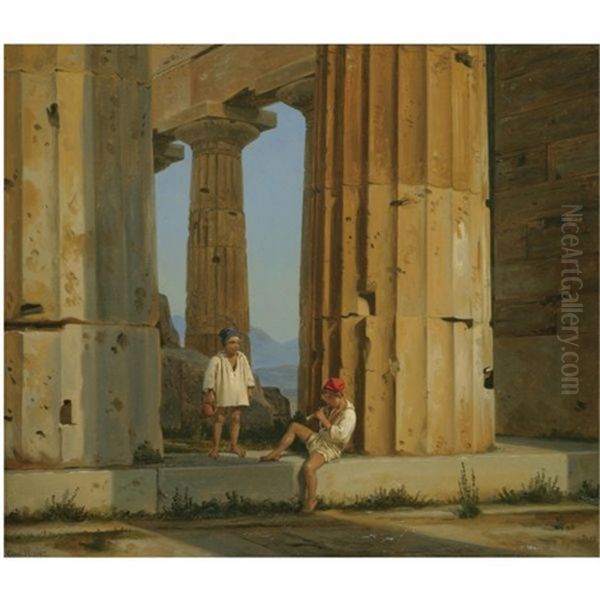 Neptuns Tempel Ved Pestum Oil Painting by Constantin (Carl Christian Constantin) Hansen