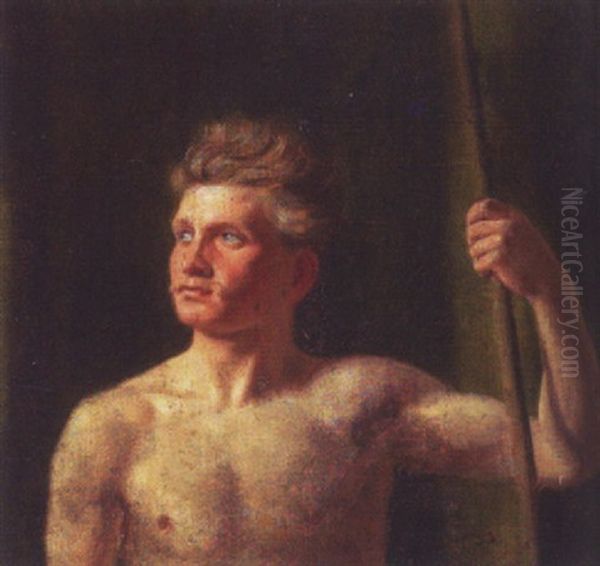 Model Holdende Spyd Oil Painting by Constantin (Carl Christian Constantin) Hansen