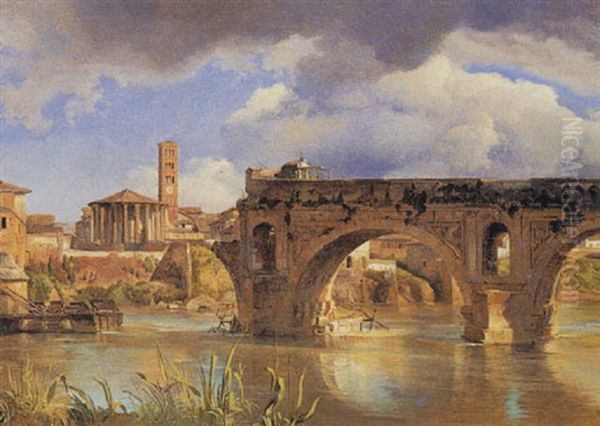 The Rotto Bridge, Rome Oil Painting by Constantin (Carl Christian Constantin) Hansen