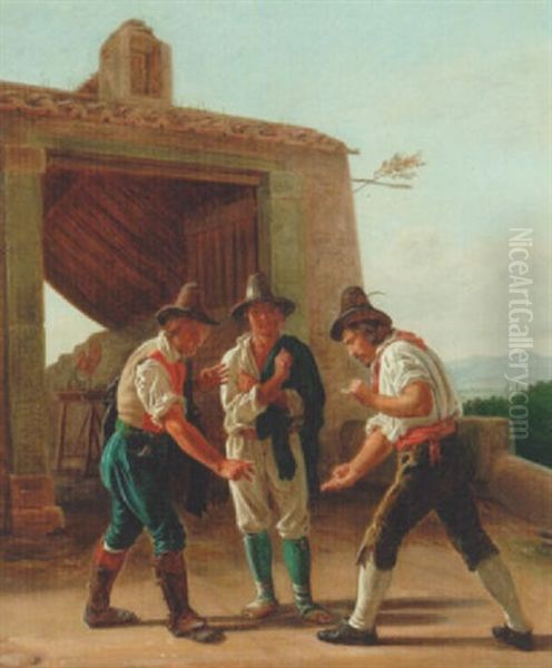 Morraspillere Udenfor Et Osteri Oil Painting by Constantin (Carl Christian Constantin) Hansen