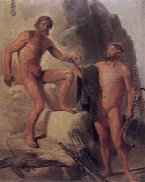 Prometheus Befries Af Herakles Oil Painting by Constantin (Carl Christian Constantin) Hansen