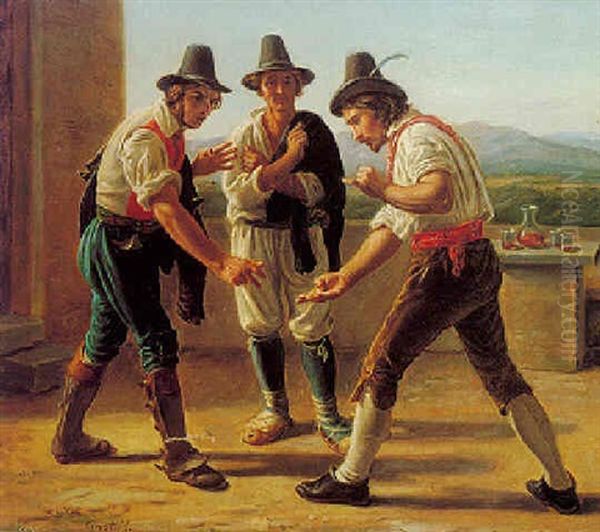 Playing Morra Oil Painting by Constantin (Carl Christian Constantin) Hansen