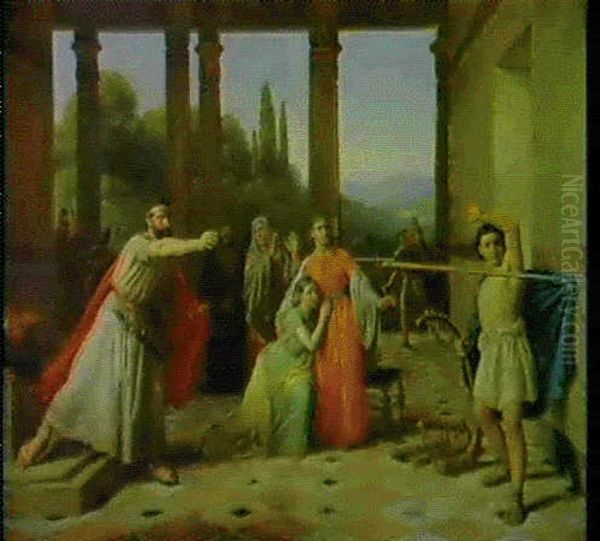 Saul Throwing His Spear At David Oil Painting by Constantin (Carl Christian Constantin) Hansen