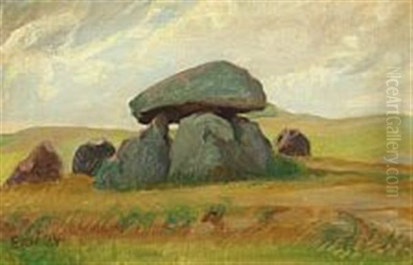 Cairn In Arable Landscape Oil Painting by Elise Konstantin Hansen