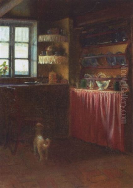 Kokkeninterior Med Hund Oil Painting by Elise Konstantin Hansen