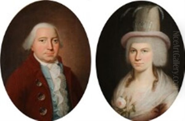 A Pair Of Portraits Of A Married Couple Oil Painting by Hans Hansen