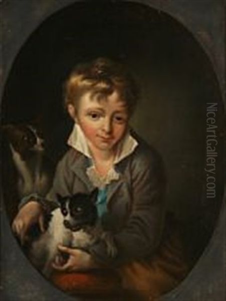 A Boy Holding A Dog Oil Painting by Hans Hansen