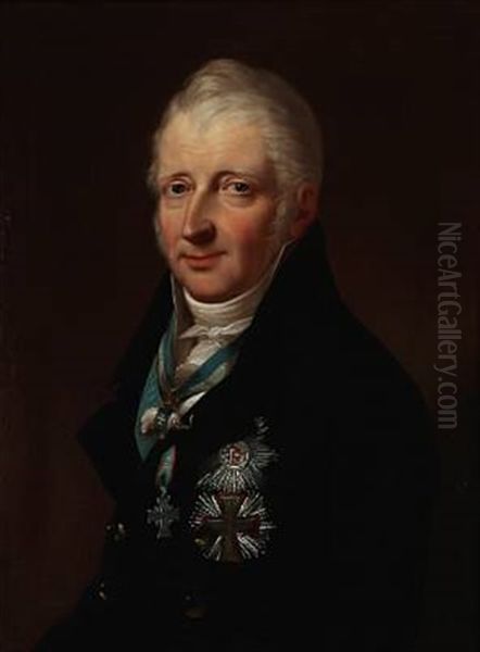 Portrait Of Minister Of The Privy Council Ove Rammel Sehested With The Order Of The Elephant And The Order Of The Dannebrog by Hans Hansen