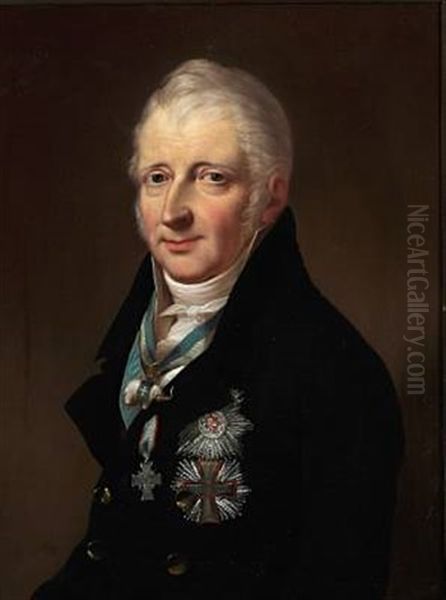 Portrait Of Minister Of The Privy Council Ove Rammel Sehested With The Order Of The Elephant And The Order Of The Dannebrog Oil Painting by Hans Hansen