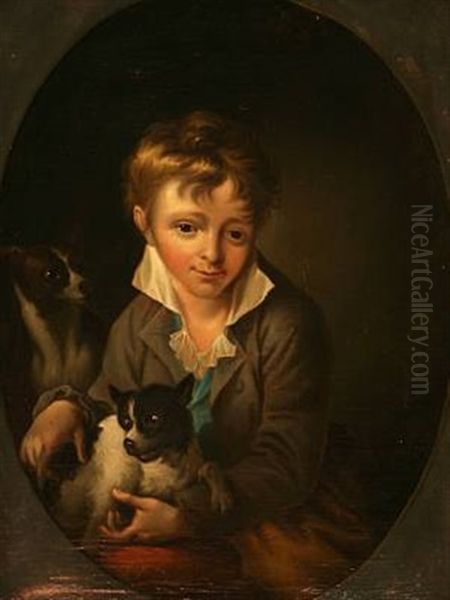 A Boy With Dog (after J. B. Greuze) Oil Painting by Hans Hansen