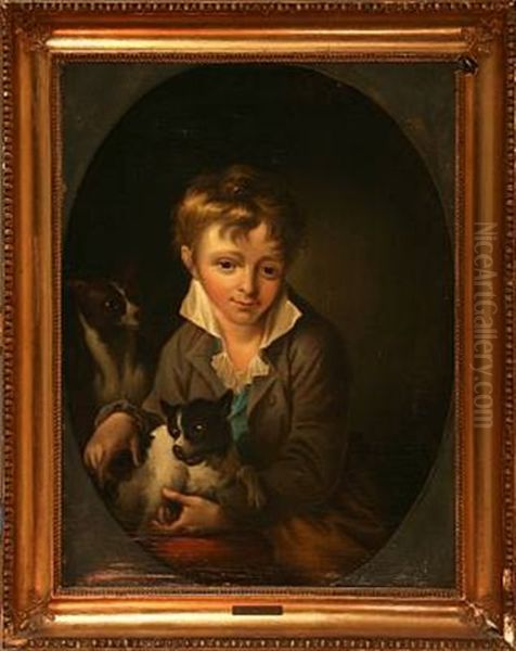 A Boy With Dog (after J.b. Greuze) Oil Painting by Hans Hansen